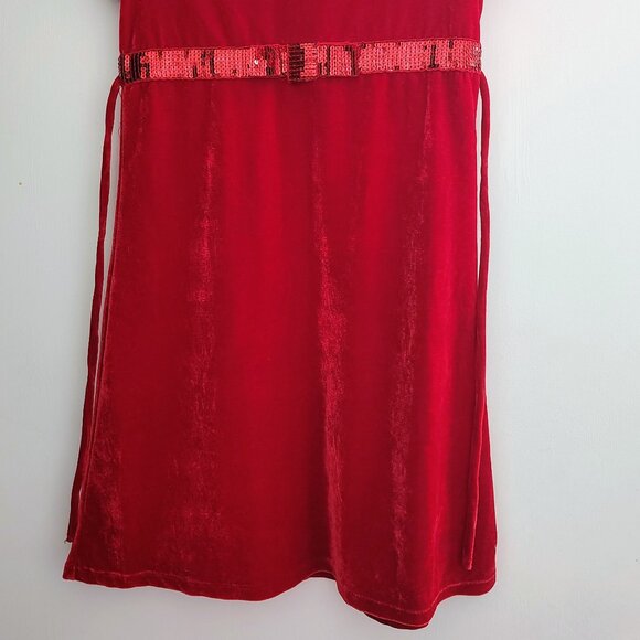 George brand Short sleeve red velour dress with sequined belt (size L 10-12) - Picture 2 of 10